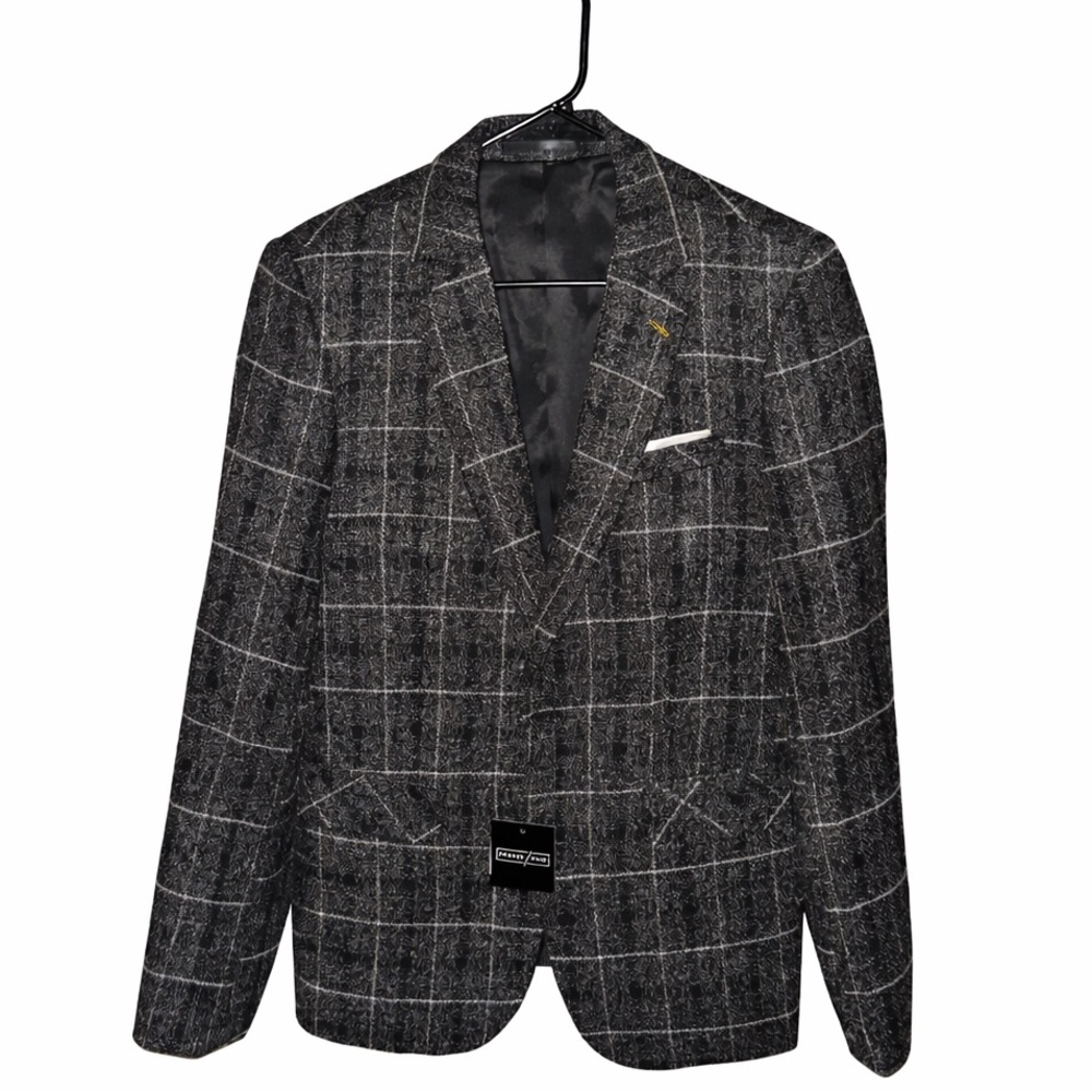 NWT Proper Pair Gray Windowpane Tweed Blazer Jacket Medium M